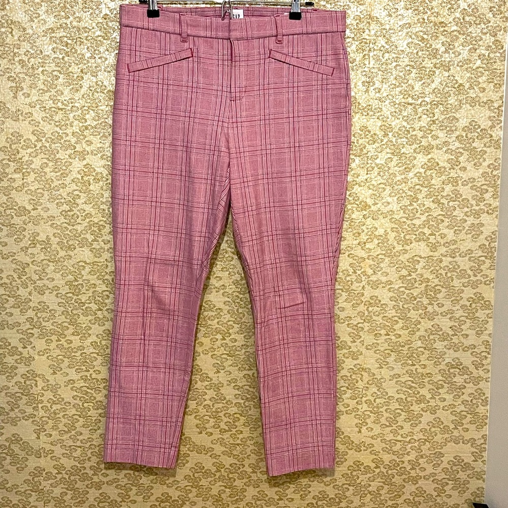 Pink plaid, skinny, ankle pants